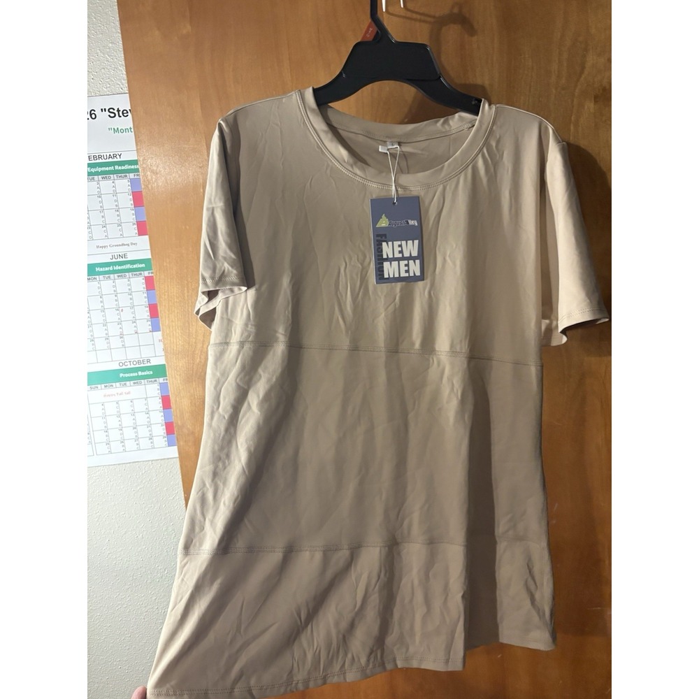 AugustAlley Mens Tan Khaki Short Sleeve Crew Neck T-Shirt Size L NWT 7192